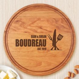 Kitchen Utensils Family Name Round Cherry Wood Cutting Board