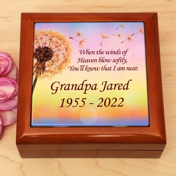 Winds of Heaven Memorial Keepsake Box in Mahogany Finish