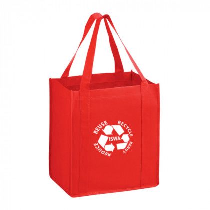 Red Large Heavy Duty Non-Woven Grocery Bag with Poly Board Insert - 13 x 15 x 10