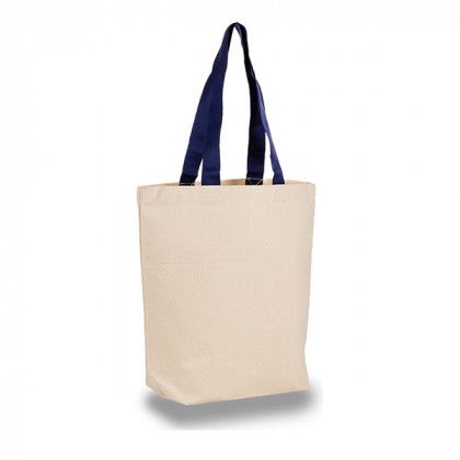 Navy Custom 12 oz. Natural Cotton Canvas Tote