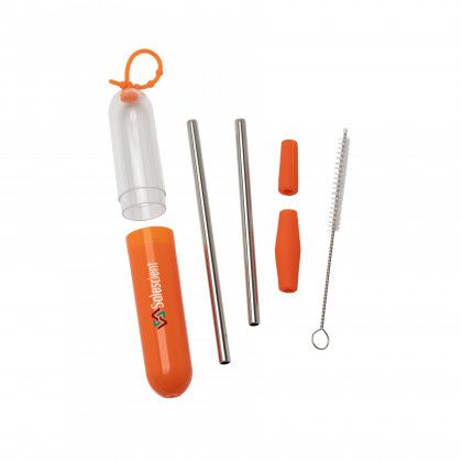 Promotional Paloma Stainless Steel Straw Set Orange