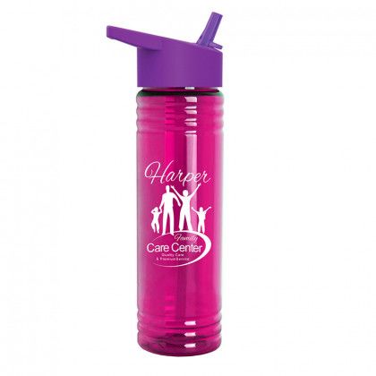 Custom Slim Fit Water Bottles Flip Straw Lid - Trasparent Fuchsia bottle, Violet lid