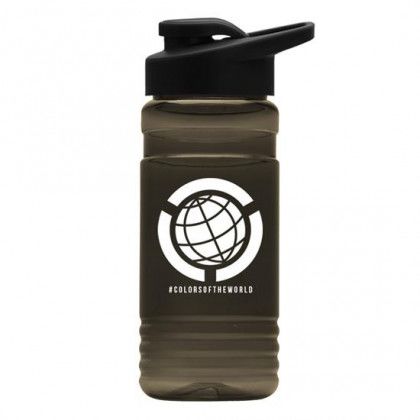 Logo UpCycle RPET Bottle Drink Thru Lid - Transparent Smoke, Black lid