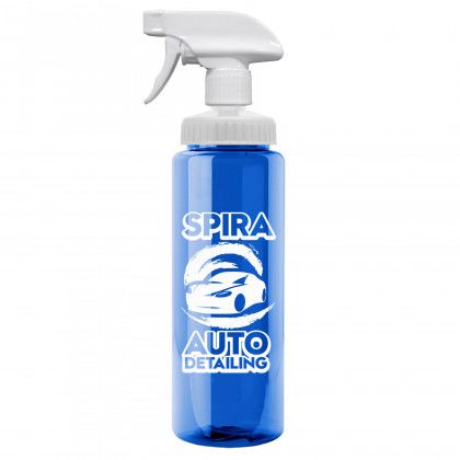 Transparent Spray Bottle 32 oz. with Logo Blue