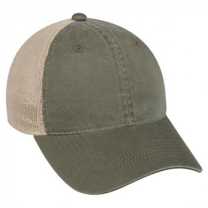 Custom Heavy Garment Washed Mesh Back Cap Olive/Tan