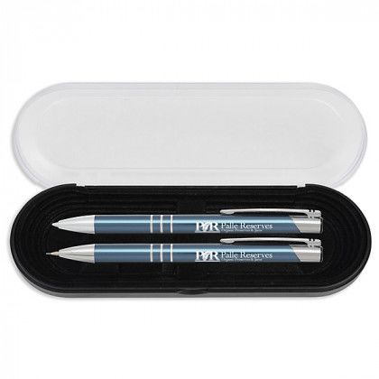 Corporate Pen & Pencil Gifts | Triple Classic Pen & Pencil Set | Laser Engraved Pen & Pencil Gift Sets - Sky Blue