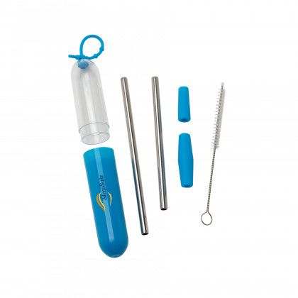 Promotional Paloma Stainless Steel Straw Set Light Blue
