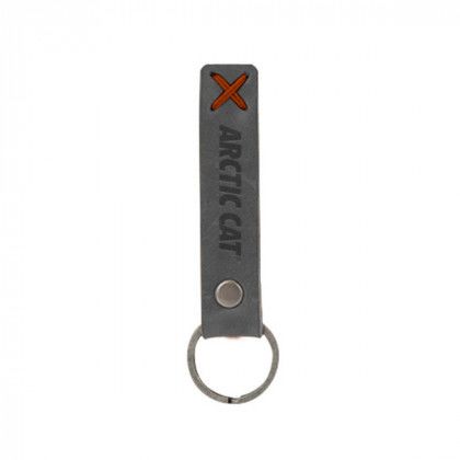Custom Debossed Bailey Riveted Keychain - Slate gray leather with light rust stitching