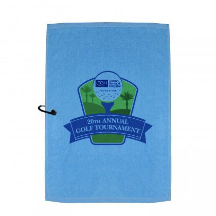 Imprinted Logo Champions Golf Towel - Ocean blue w/optional side grommet