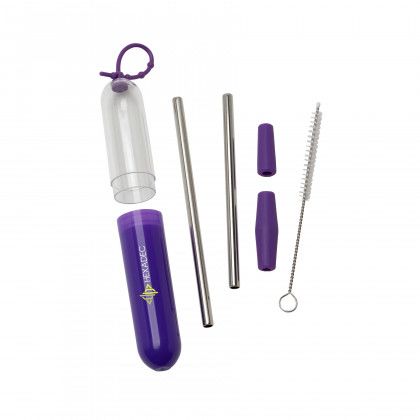 Promotional Paloma Stainless Steel Straw Set Purple