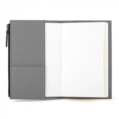 Inside Black Mason Split Leather Promo Notebook with Zipper Pocket