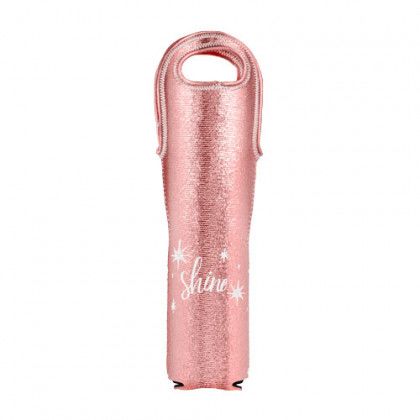 Printed Wine Tote Metallic Neoprene Single - Rose Gold, with metallic bias trim (extra charge)