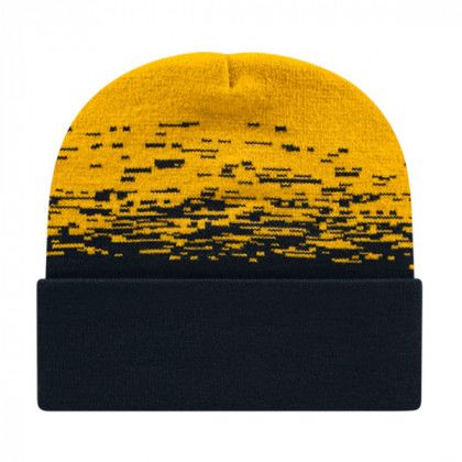 Embroidered Cuffed Static Pattern Knit Cap Black Gold