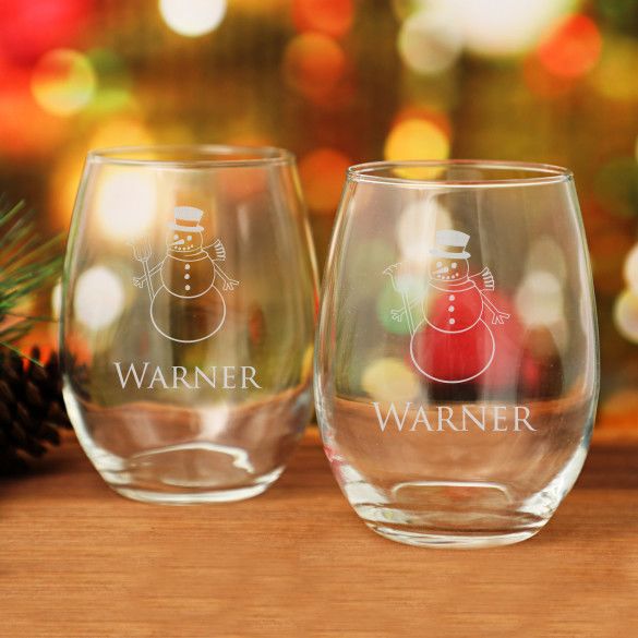 Holiday Snowman Stemless Wine Glass Set of 4 - 21oz