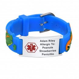 Blue Dinosaur Personalized Kids Medical Bracelet