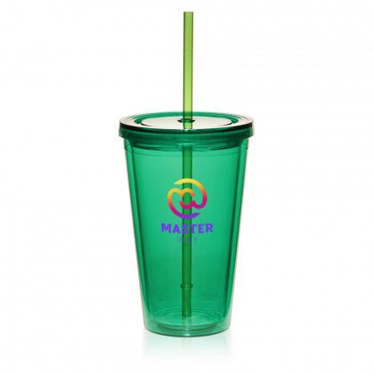 Promotional Double Wall Acrylic Tumbler with Straw - Green