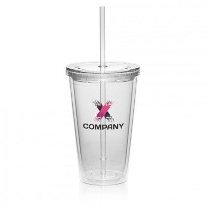 Promotional Double Wall Acrylic Tumbler with Straw - Clear