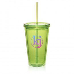 Promotional Double Wall Acrylic Tumbler with Straw - Lime green