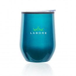 Logo Printed Shelby 12 oz Stemless Wine Glass with Lid - Teal