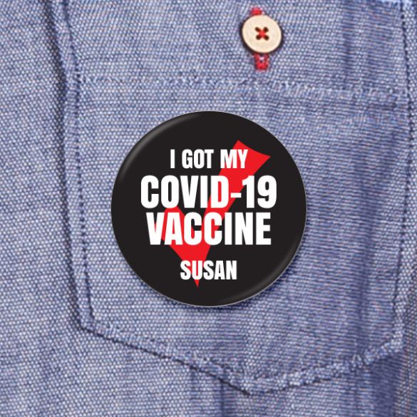 Red Check Covid-19 Vaccine Pin | Personalized Button for Coronavirus