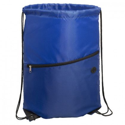 Printed Incline Drawstring Backpack with Zipper - Reflex blue