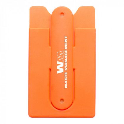 Imprinted Silicone Stand and Smart Wallet - Orange