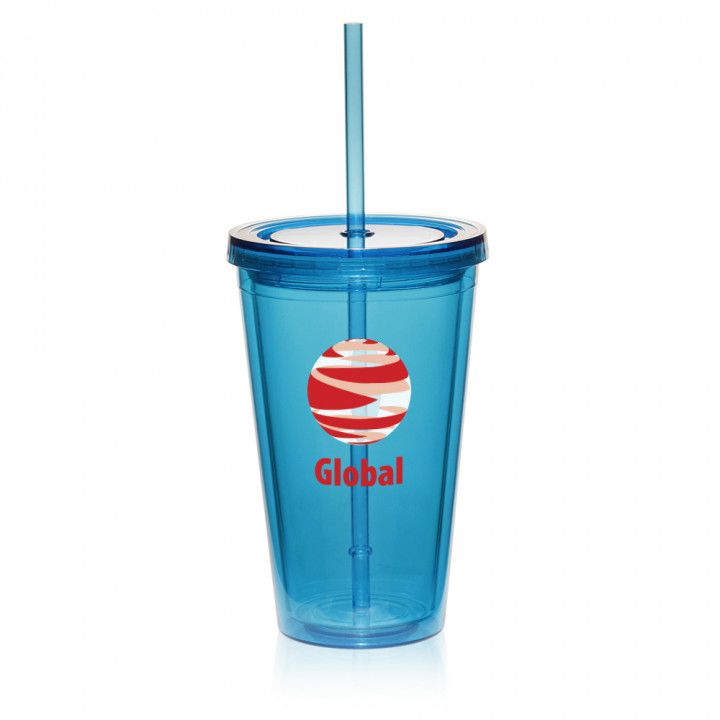 Custom 16 oz. Double Wall Acrylic Tumblers With Straws