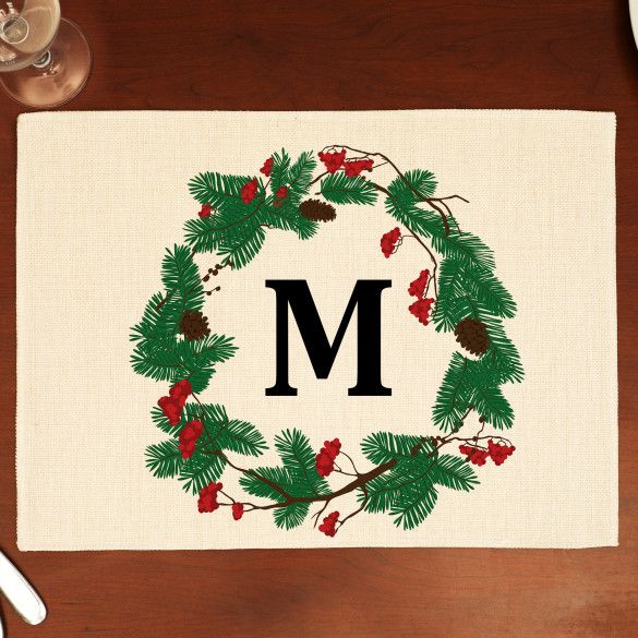 Festive Personalized Dining Linen | Holiday Placemat with Initial