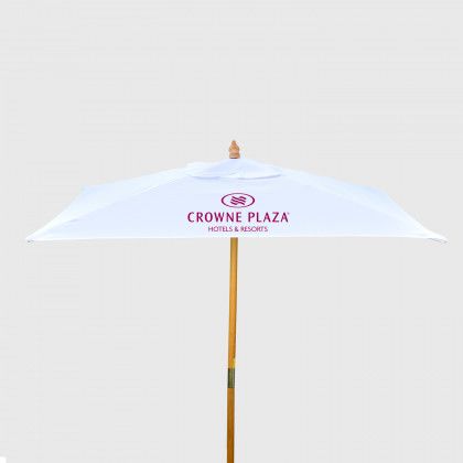 Square Wood 8 ft Market Umbrella with Logo White