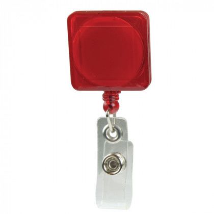 Square Custom Retractable Badge Holders with Alligator Clip - Translucent Red