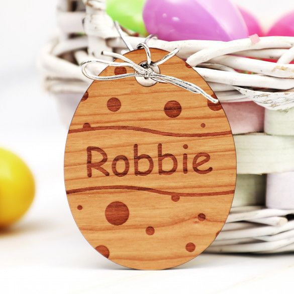 Personalized Polka Dot Egg Easter Basket Tags | Custom Wooden Gift Tags