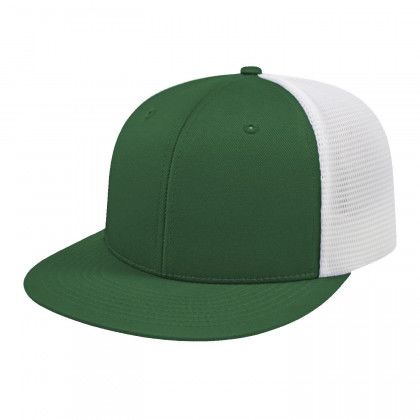 Custom Dark Green/White Flexfit Trucker Mesh Back Cap