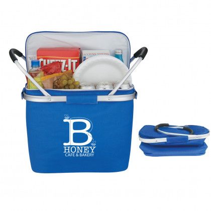 Promo Picnic Fun Collapsible Kooler Basket - Royal - Filled