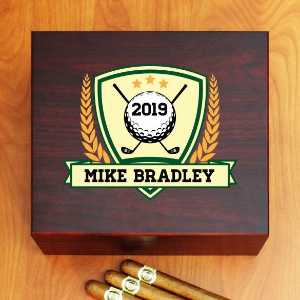 Personalized Golf Crest Cigar Humidor 25-50 Count | Personalized Humidor for Dad | Custom Humidor | Personalized Cigar Humidor