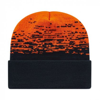 Embroidered Cuffed Static Pattern Knit Cap Black Deep Orange