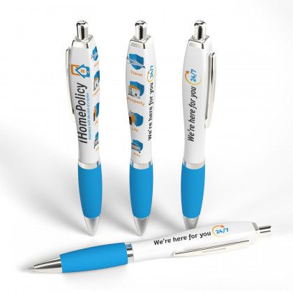 Full Color 3 Sides Squared Basset Click Pen - Light blue