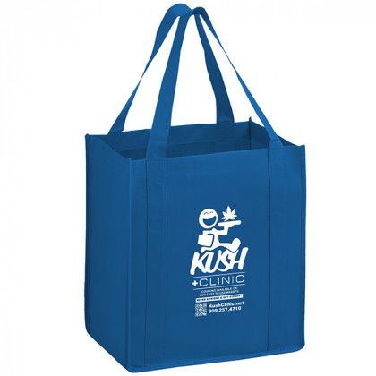 Maui Blue Large Heavy Duty Non-Woven Grocery Bag with Poly Board Insert - 13 x 15 x 10