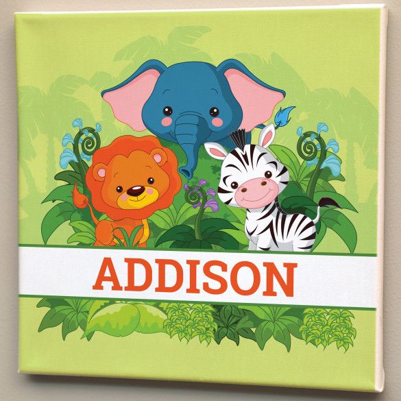 Bedroom Decor for Baby | Jungle Animals Personalized Canvas
