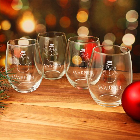 Holiday Snowman Stemless Wine Glasses Set of 4 - 21oz