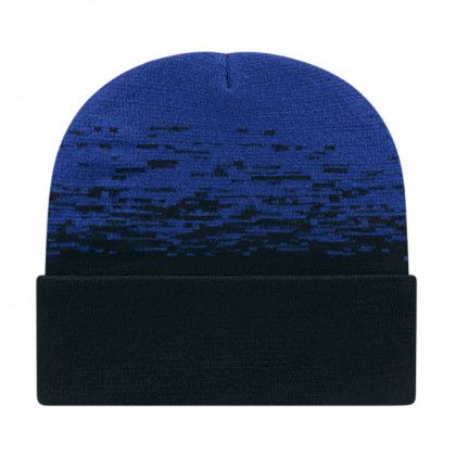 Embroidered Cuffed Static Pattern Knit Cap Black True Royal