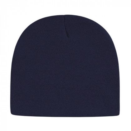 Logo Embroidered Custom Solid Knit Beanies - True Navy