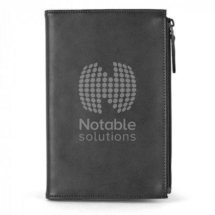 Black Mason Split Leather Promo Notebook with Zipper Pocket
