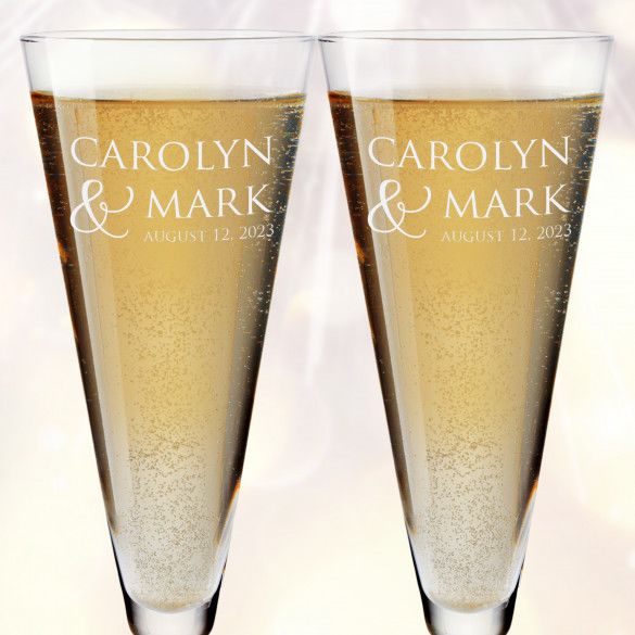 Personalized Trumpet Champagne Glasses with Couples Name