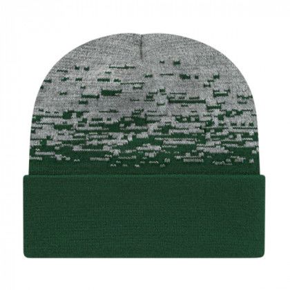Embroidered Cuffed Static Pattern Knit Cap Forest Green Heather Embroidered Cuffed Static Pattern Knit Cap Forest Green Heather