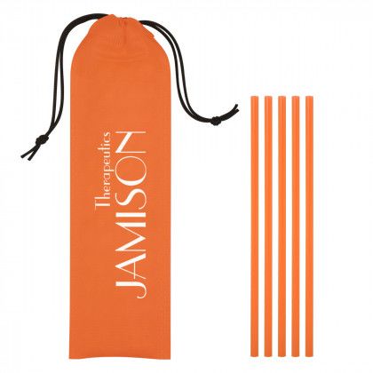 Promotional 5-Pack On The Go Straws with Pouch Orange