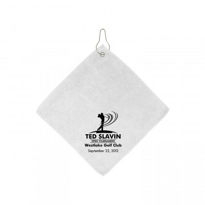 Custom Microfiber Golf Towel w/Hook - White