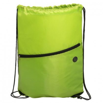 Printed Incline Drawstring Backpack with Zipper - Lime green