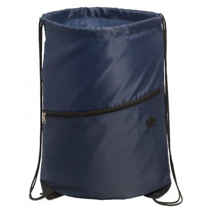 Printed Incline Drawstring Backpack with Zipper - Navy blue