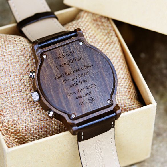 Personalized Ebony Wood Watch with Scroll Accent | Chronograph Watch Gift for Him