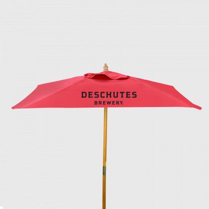 Square Wood 8 ft Market Umbrella with Logo Red